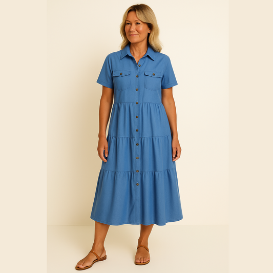 Freja™ | Elegant Skjortekjole i Denim-look
